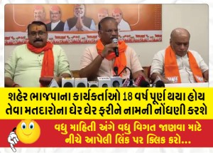 શહેર ભાજપાના કાર્યકર્તાઓ 18 વર્ષ પૂર્ણ થયા હોય તેવા મતદારોના ઘેર ઘેર ફરીને નામની નોંધણી કરશે