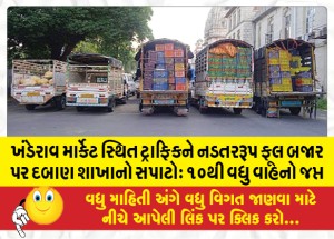 ખંડેરાવ માર્કેટ સ્થિત ટ્રાફિકને નડતરરૂપ ફૂલ બજાર પર દબાણ શાખાનો સપાટોઃ ૧૦થી વધુ વાહનો જપ્ત