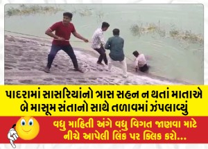 પાદરામાં સાસરિયાંનો ત્રાસ સહન ન થતાં માતાએ બે માસૂમ સંતાનો સાથે તળાવમાં ઝંપલાવ્યું