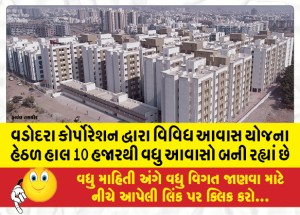 વડોદરા કોર્પોરેશન દ્વારા વિવિધ આવાસ યોજના હેઠળ હાલ 10 હજારથી વધુ આવાસો બની રહ્યાં છે