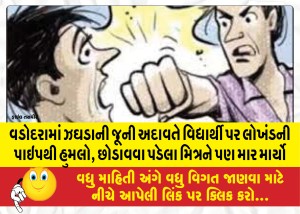વડોદરામાં ઝઘડાની જૂની અદાવતે વિદ્યાર્થી પર લોખંડની પાઇપથી હુમલો, છોડાવવા પડેલા મિત્રને પણ માર માર્યો