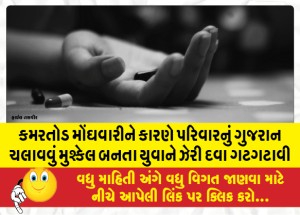 કમરતોડ મોંઘવારીને કારણે પરિવારનું ગુજરાન ચલાવવું મુશ્કેલ બનતા યુવાને ઝેરી દવા ગટગટાવી