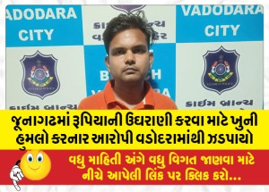 જૂનાગઢમાં રૂપિયાની ઉઘરાણી કરવા માટે ખુની હુમલો કરનાર આરોપી વડોદરામાંથી ઝડપાયો