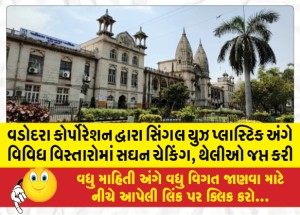 વડોદરા કોર્પોરેશન દ્વારા સિંગલ યુઝ પ્લાસ્ટિક અંગે વિવિધ વિસ્તારોમાં સઘન ચેકિગ, થેલીઓ જપ્ત કરી