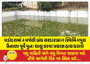વડોદરામાં 4 વર્ષથી બંધ સરદારબાગ સ્વિમિંગપુલ ઉનાળા પૂર્વે પુનઃ ચાલુ કરવા પ્રયાસ હાથ ધરાશે!!