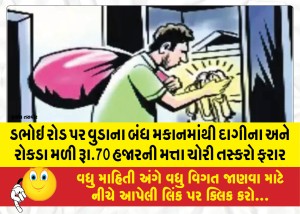 ડભોઇ રોડ પર વુડાના બંધ મકાનમાંથી દાગીના અને રોકડા મળી રૂા.70 હજારની મત્તા ચોરી તસ્કરો ફરાર