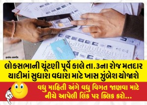 લોકસભાની ચૂંટણી પૂર્વે કાલે તા.૩ના રોજ મતદાર યાદીમાં સુધારા વધારા માટે ખાસ ઝુંબેશ યોજાશે