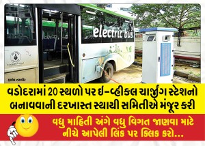વડોદરામાં 20 સ્થળો પર ઇ-વ્હીકલ ચાર્જીંગ સ્ટેશનો બનાવવાની દરખાસ્ત સ્થાયી સમિતીએ મંજૂર કરી