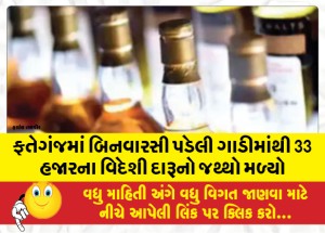ફતેગંજમાં બિનવારસી પડેલી ગાડીમાંથી 33 હજારના વિદેશી દારૂનો જથ્થો મળ્યો