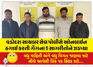 વડોદરા સાયબર સેલ પોલીસે ઓનલાઈન ઠગાઈ કરતી ગેંગના 5 સાગરીતોને ઝડપ્યા