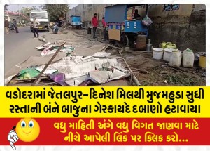 વડોદરામાં જેતલપુર-દિનેશ મિલથી મુજમહુડા સુધી રસ્તાની બંને બાજુના ગેરકાયદે દબાણો હટાવાયા