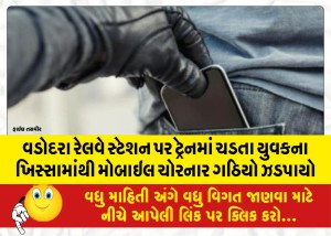 વડોદરા રેલવે સ્ટેશન પર ટ્રેનમાં ચડતા યુવકના ખિસ્સામાંથી મોબાઇલ ચોરનાર ગઠિયો ઝડપાયો