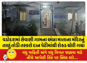 વડોદરામાં સેવાસી ગામના અંબા માતાના મંદિરનું તાળું તોડી તસ્કરો દાન પેટીમાંથી રોકડ ચોરી ગયા