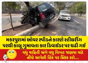 મકરપુરામાં ઓવર સ્પીડને કારણે સ્ટીયરીંગ પરથી કાબૂ ગુમાવતા કાર ડિવાઈડર પર ચઢી ગઈ