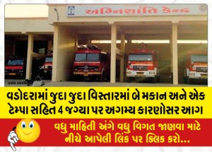 વડોદરામાં જુદા જુદા વિસ્તારમાં બે મકાન અને એક ટેમ્પા સહિત 4 જગ્યા પર અગમ્ય કારણોસર આગ