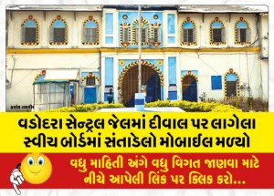 વડોદરા સેન્ટ્રલ જેલમાં દીવાલ પર લાગેલા સ્વીચ બોર્ડમાં સંતાડેલો મોબાઈલ મળ્યો
