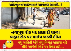 નવાપુરા રોડ પર સરકારી શાળા બહાર રોડ પર પાઇપ ખડકી દીધા