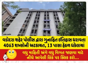 વડોદરા શહેર પોલીસ દ્વારા ગુનાહિત ઇતિહાસ ધરાવતા 4063 શખ્સોની અટકાયત, 13 પાસા હેઠળ ધકેલાયાં
