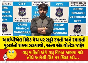 આઇપીએલ ક્રિકેટ મેચ પર સટ્ટો રમતો અને રમાડતો મુંબઇનો શખ્સ ઝડપાયો, અન્ય એક વોન્ટેડ જાહેર