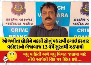 ઓળખીતા લોકોને નકલી સોનું પધરાવી ઠગાઇ કરનાર વડોદરાનો ભેજાબાજ 13 વર્ષે સુરતથી ઝડપાયો