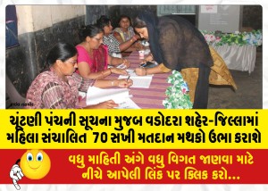 ચૂંટણી પંચની સૂચના મુજબ વડોદરા શહેર-જિલ્લામાં મહિલા સંચાલિત  70 સખી મતદાન મથકો ઉભા કરાશે