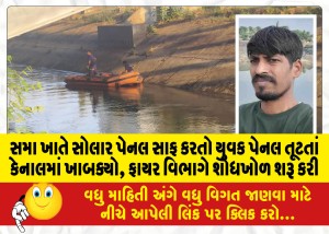 સમા ખાતે સોલાર પેનલ સાફ કરતો યુવક પેનલ તૂટતાં કેનાલમાં ખાબક્યો, ફાયર વિભાગે શોધખોળ શરૂ કરી