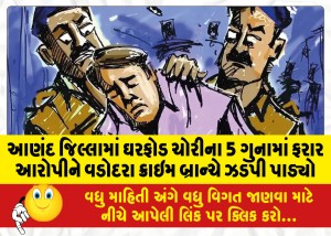 આણંદ જિલ્લામાં ઘરફોડ ચોરીના 5 ગુનામાં ફરાર આરોપીને વડોદરા ક્રાઇમ બ્રાન્ચે ઝડપી પાડ્યો