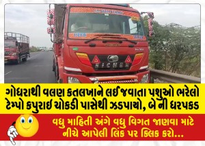 ગોધરાથી વલણ કતલખાને લઈ જવાતા પશુઓ ભરેલો ટેમ્પો કપુરાઇ ચોકડી પાસેથી ઝડપાયો, બે ની ધરપકડ