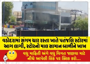 વડોદરામાં સંગમ ચાર રસ્તા ખાતે પતંજલિ સ્ટોરમાં આગ લાગી, સ્ટોરનો માલ સામાન બાળીને ખાખ
