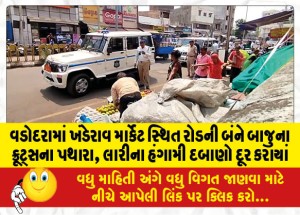 વડોદરામાં ખંડેરાવ માર્કેટ સ્થિત રોડની બંને બાજુના ફ્રૂટ્સના પથારા, લારીના હંગામી દબાણો દૂર કરાયાં