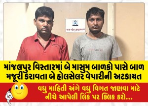 માંજલપુર વિસ્તારમાં બે માસુમ બાળકો પાસે બાળ મજૂરી કરાવતા બે હોલસેલર વેપારીની અટકાયત