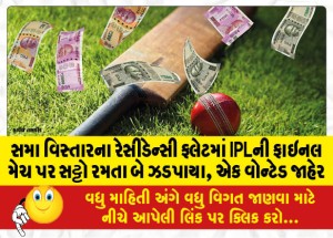 સમા વિસ્તારના રેસીડેન્સી ફ્લેટમાં IPLની ફાઇનલ મેચ પર સટ્ટો રમતા બે ઝડપાયા, એક વોન્ટેડ જાહેર