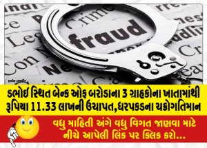 ડભોઇ સ્થિત બેન્ક ઓફ બરોડાના 3 ગ્રાહકોના ખાતામાંથી રૂપિયા 11.33 લાખની ઉચાપત, ધરપકડના ચક્રોગતિમાન