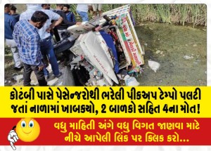 કોટંબી પાસે પેસેન્જરોથી ભરેલી પીકઅપ ટેમ્પો પલટી જતાં નાળામાં ખાબક્યો, 2 બાળકો સહિત 4ના મોત!