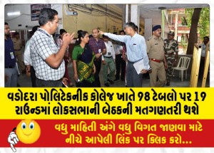 વડોદરા પોલિટેકનીક કોલેજ ખાતે 98 ટેબલો પર 19 રાઉન્ડમાં લોકસભાની બેઠકની મતગણતરી થશે