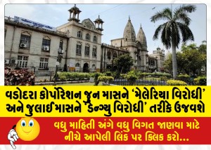 વડોદરા કોર્પોરેશન જુન માસને `મેલેરિયા વિરોધી' અને જુલાઈ માસને `ડેન્ગ્યુ વિરોધી' તરીકે ઉજવશે