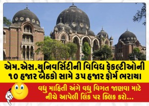 એમ.એસ.યુનિવર્સિટીની વિવિધ ફેકલ્ટીઓની ૧૦ હજાર બેઠકો સામે ૩૫ હજાર ફોર્મ ભરાયા