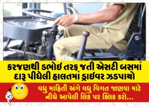 કરજણથી ડભોઇ તરફ જતી એસટી બસમાં દારૂ પીધેલી હાલતમાં ડ્રાઇવર ઝડપાયો