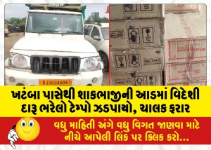 ખટંબા પાસેથી શાકભાજીની આડમાં વિદેશી દારૂ ભરેલો ટેમ્પો ઝડપાયો, ચાલક ફરાર