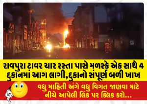 રાવપુરા ટાવર ચાર રસ્તા પાસે મળસ્કે એક સાથે 4 દુકાનમાં આગ લાગી,દુકાનો સંપૂર્ણ બળી ખાખ