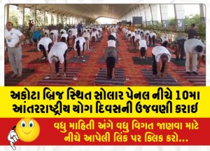 વડોદરા પાલિકા દ્વારા અકોટા બ્રિજ સ્થિત સોલાર પેનલ નીચે 10મા આંતરરાષ્ટ્રીય યોગ દિવસની ઉજવણી કરાઇ