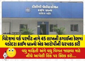 વિદેશમાં વર્ક પરમીટ નામે 45 લાખની ઠગાઈના કેસમાં વડોદરા ક્રાઈમ બ્રાન્ચે એક આરોપીની ધરપકડ કરી
