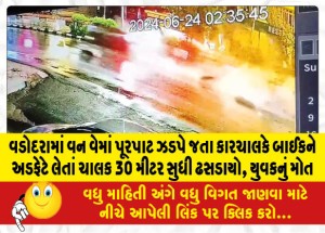 વડોદરામાં વન વેમાં પૂરપાટ ઝડપે જતા કારચાલકે બાઈકને અડફેટે લેતાં ચાલક 30 મીટર સુધી ઢસડાયો, યુવકનું મોત