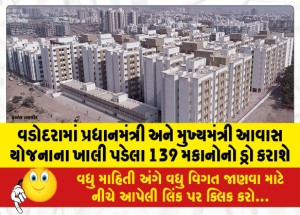 વડોદરામાં પ્રધાનમંત્રી અને મુખ્યમંત્રી આવાસ યોજનાના ખાલી પડેલા 139 મકાનોનો ડ્રો કરાશે