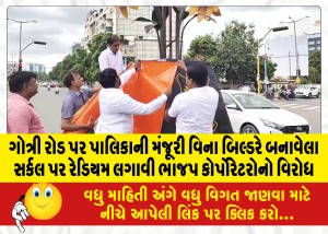ગોત્રી રોડ પર પાલિકાની મંજૂરી વિના બિલ્ડરે બનાવેલા સર્કલ પર રેડિયમ લગાવી ભાજપ કોર્પોરેટરોનો વિરોધ
