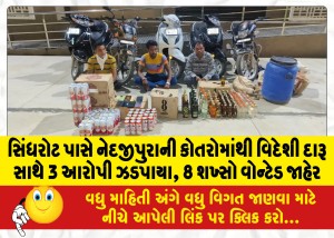 સિંધરોટ પાસે નેદજીપુરાની કોતરોમાંથી વિદેશી દારૂ સાથે 3 આરોપી ઝડપાયા, 8 શખ્સો વોન્ટેડ જાહેર