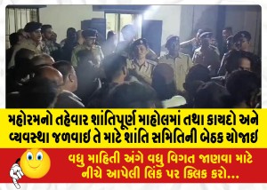 મહોરમનો તહેવાર શાંતિપૂર્ણ માહોલમાં તથા કાયદો અને વ્યવસ્થા જળવાઇ તે માટે શાંતિ સમિતિની બેઠક યોજાઇ