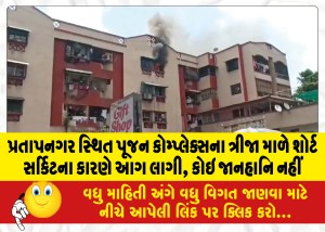 પ્રતાપનગર સ્થિત પૂજન કોમ્પ્લેક્સના ત્રીજા માળે શોર્ટ સર્કિટના કારણે આગ લાગી, કોઇ જાનહાનિ નહીં
