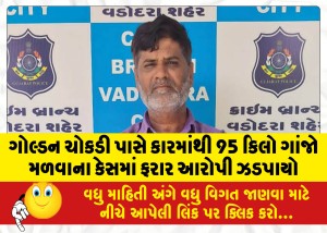 ગોલ્ડન ચોકડી પાસે કારમાંથી 95 કિલો ગાંજો મળવાના કેસમાં ફરાર આરોપી ઝડપાયો