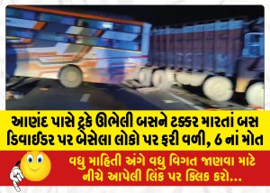 આણંદ પાસે ટ્રકે ઊભેલી બસને ટક્કર મારતાં બસ ડિવાઈડર પર બેસેલા લોકો પર ફરી વળી, 6 લોકોનાં મોત, 8ને ઈજા